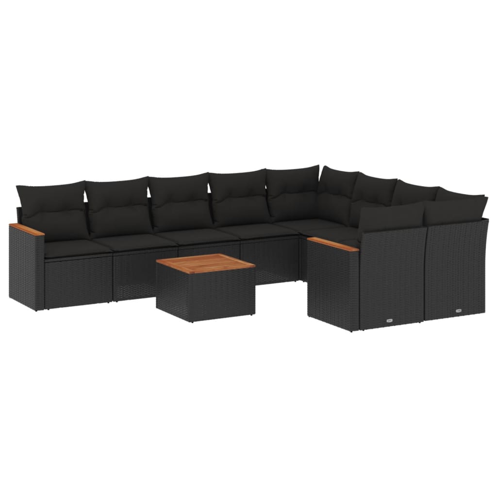 10-dijelni set vrtnih sofa s jastucima crni od poliratana