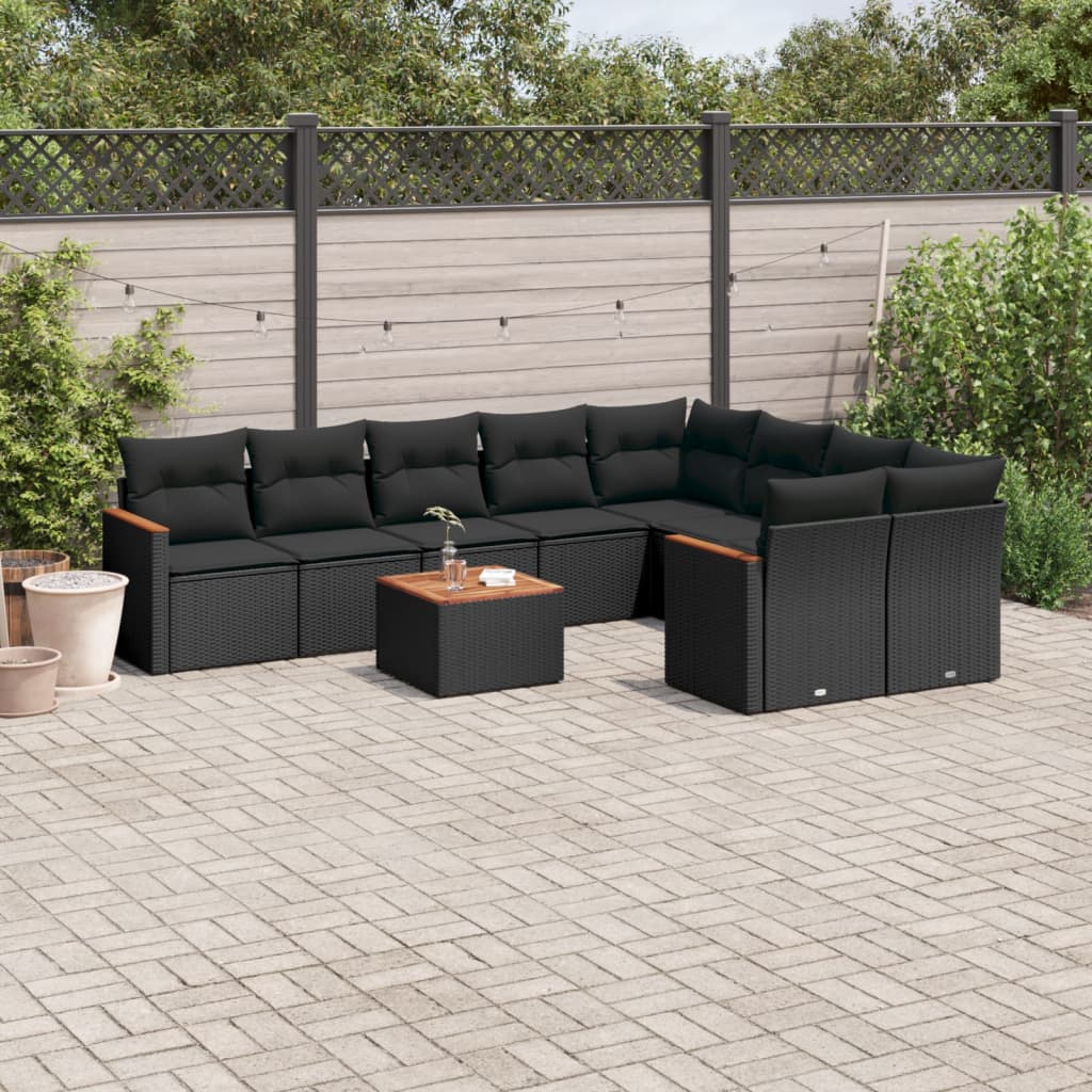 10-dijelni set vrtnih sofa s jastucima crni od poliratana