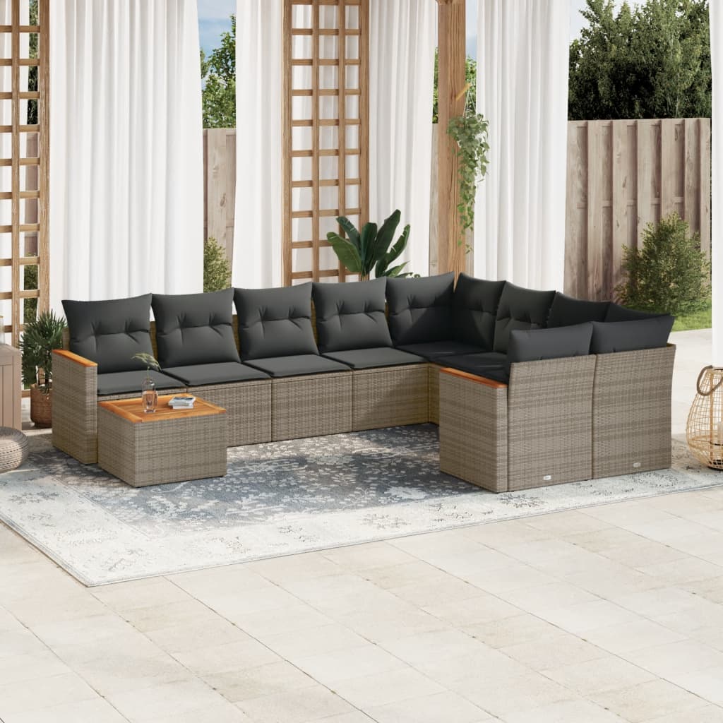 10-dijelni set vrtnih sofa od poliratana s jastucima sivi