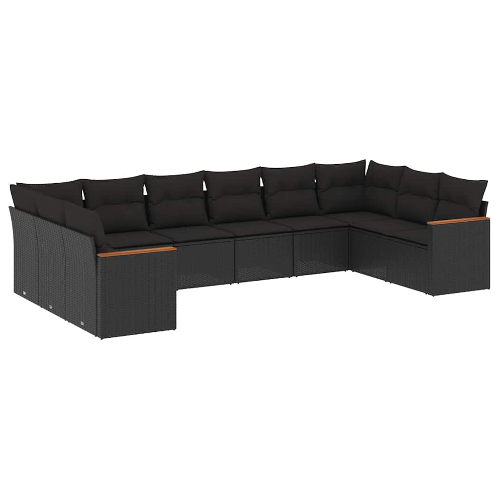 10-dijelni set vrtnih sofa s jastucima crni od poliratana