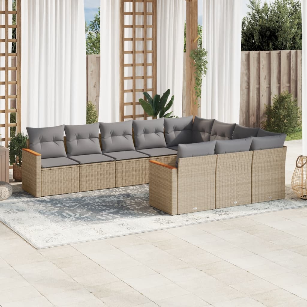 10-dijelni set vrtnih sofa s jastucima bež od poliratana