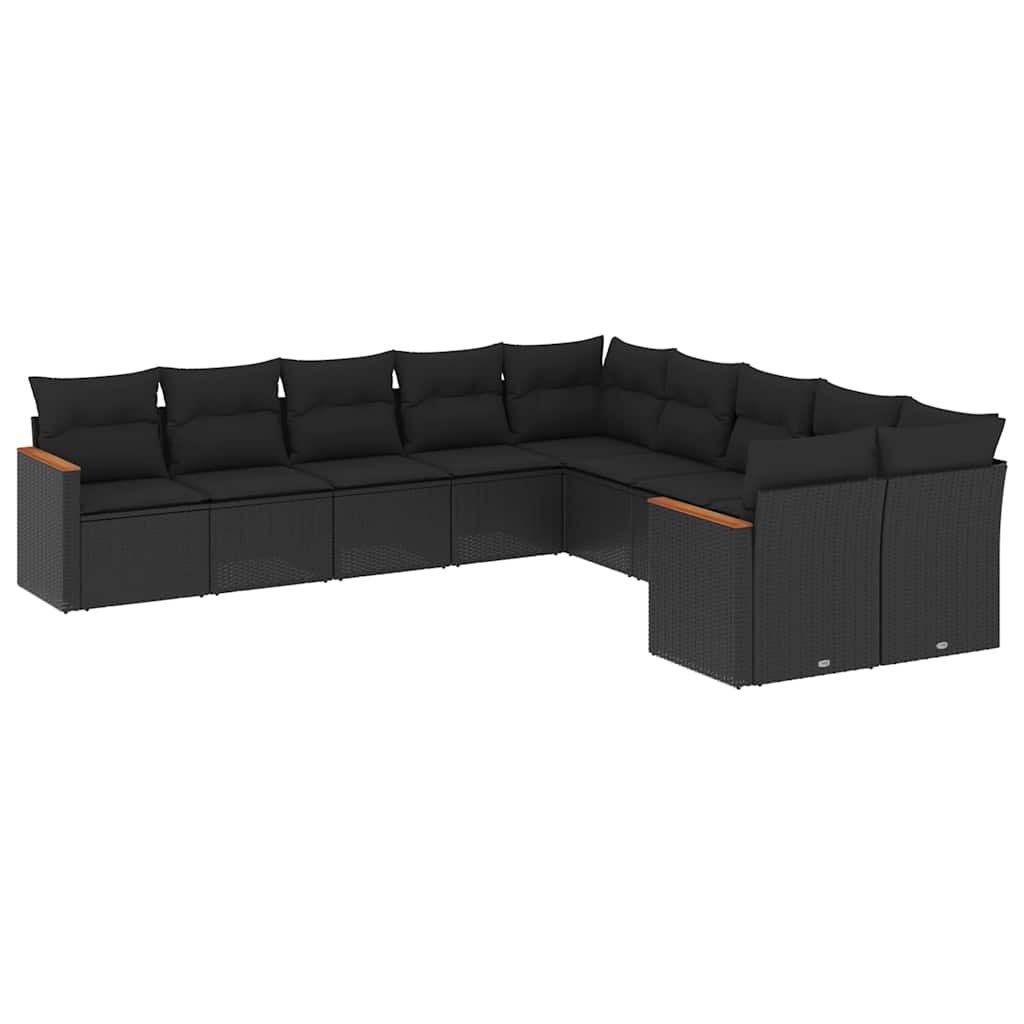 10-dijelni set vrtnih sofa s jastucima crni od poliratana