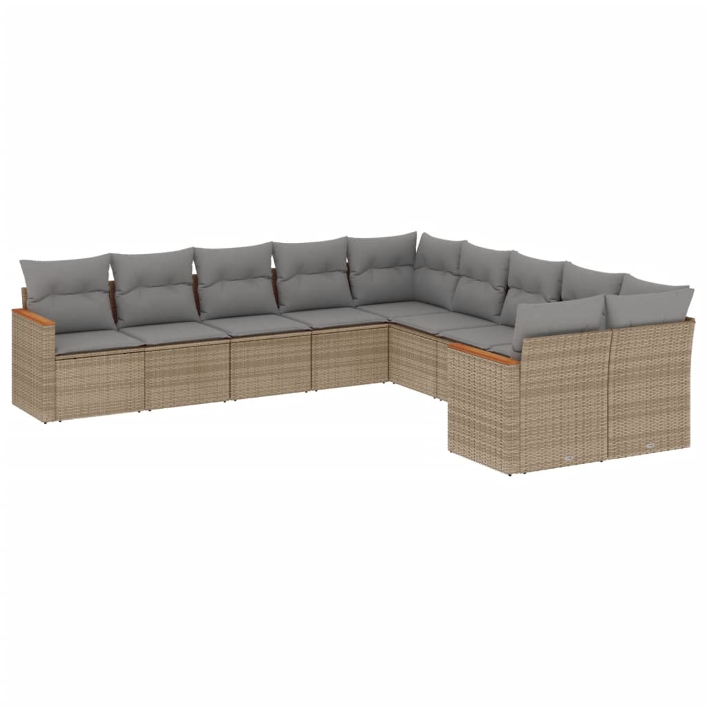 10-dijelni set vrtnih sofa s jastucima bež od poliratana