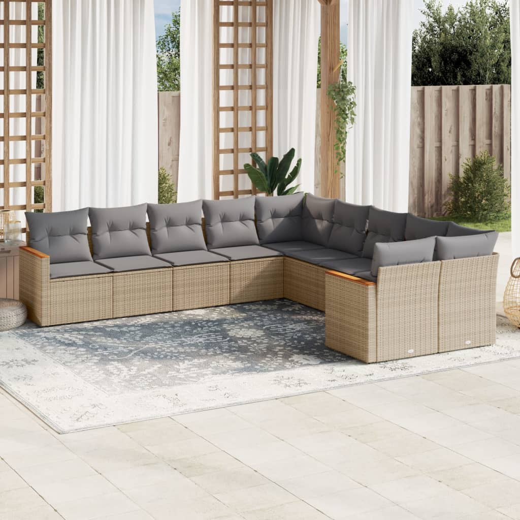 10-dijelni set vrtnih sofa s jastucima bež od poliratana