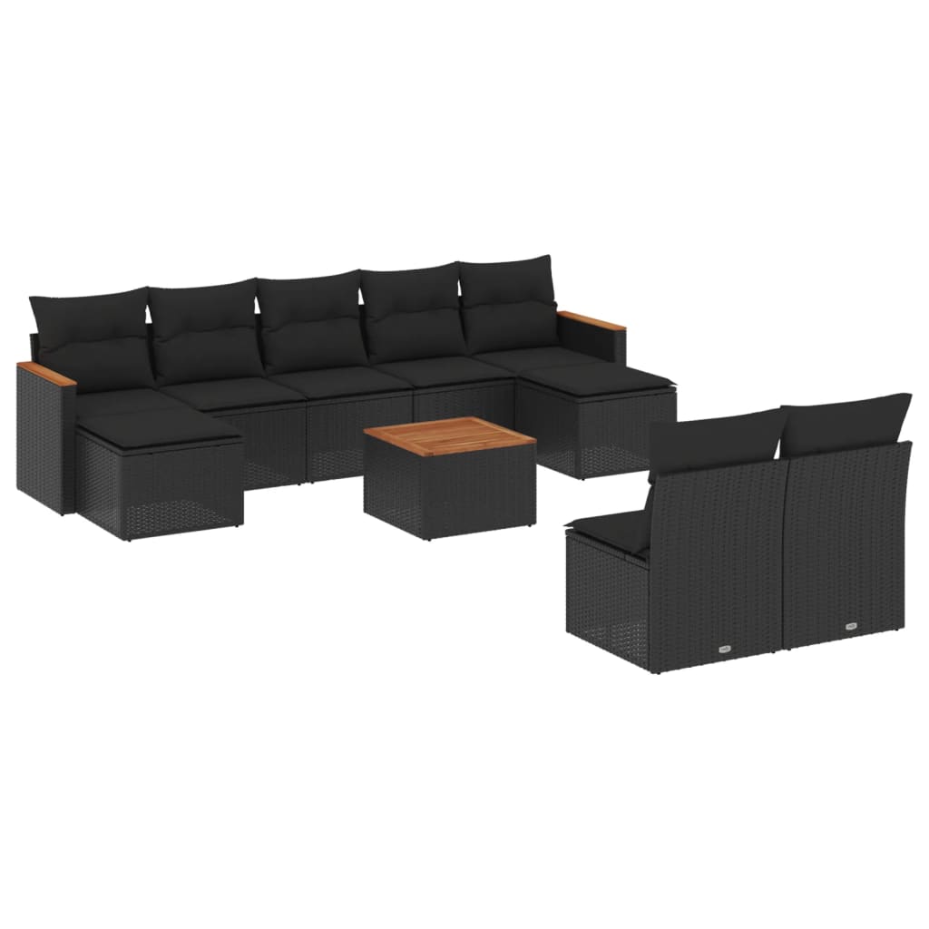 10-dijelni set vrtnih sofa s jastucima crni od poliratana