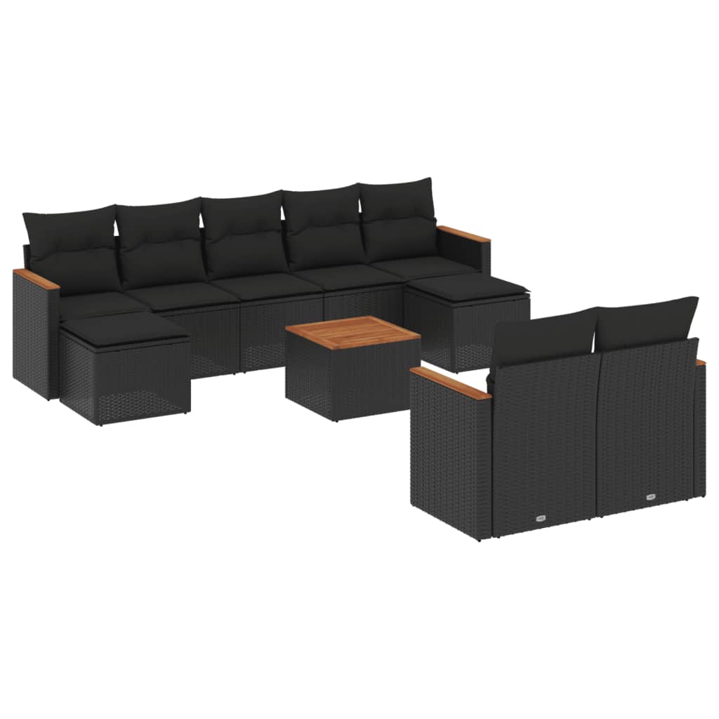 10-dijelni set vrtnih sofa s jastucima crni od poliratana