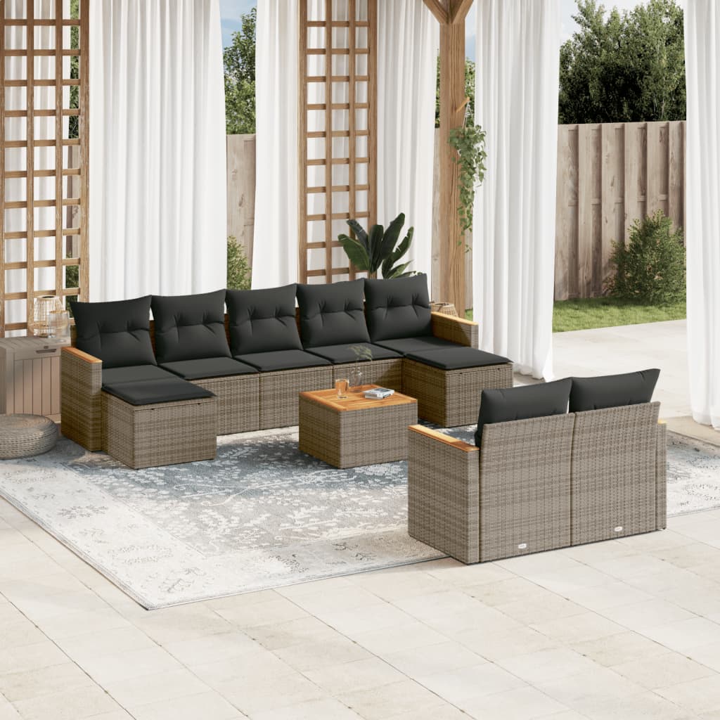 10-dijelni set vrtnih sofa s jastucima crni od poliratana