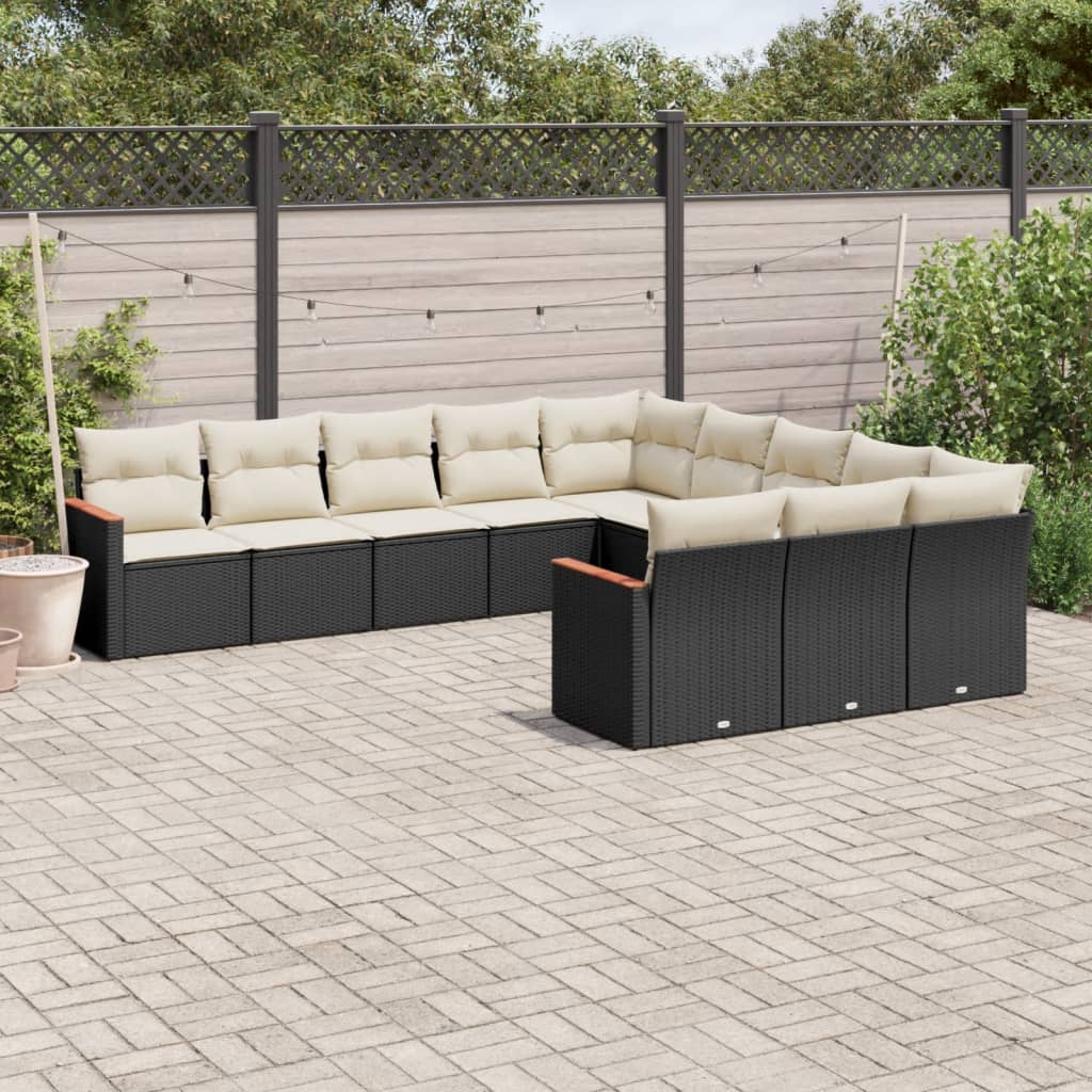 11-dijelni set vrtnih sofa od poliratana s jastucima crni