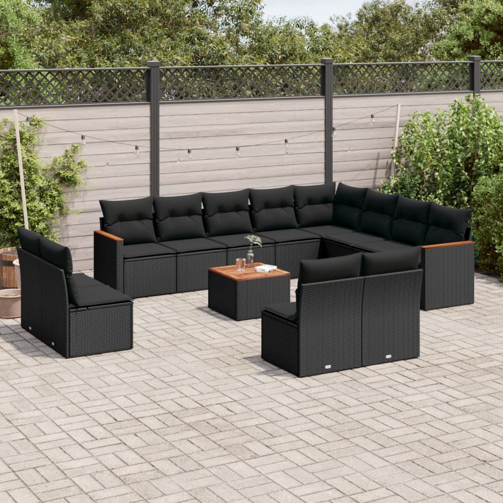 13-dijelni set vrtnih sofa s jastucima poliratan crni
