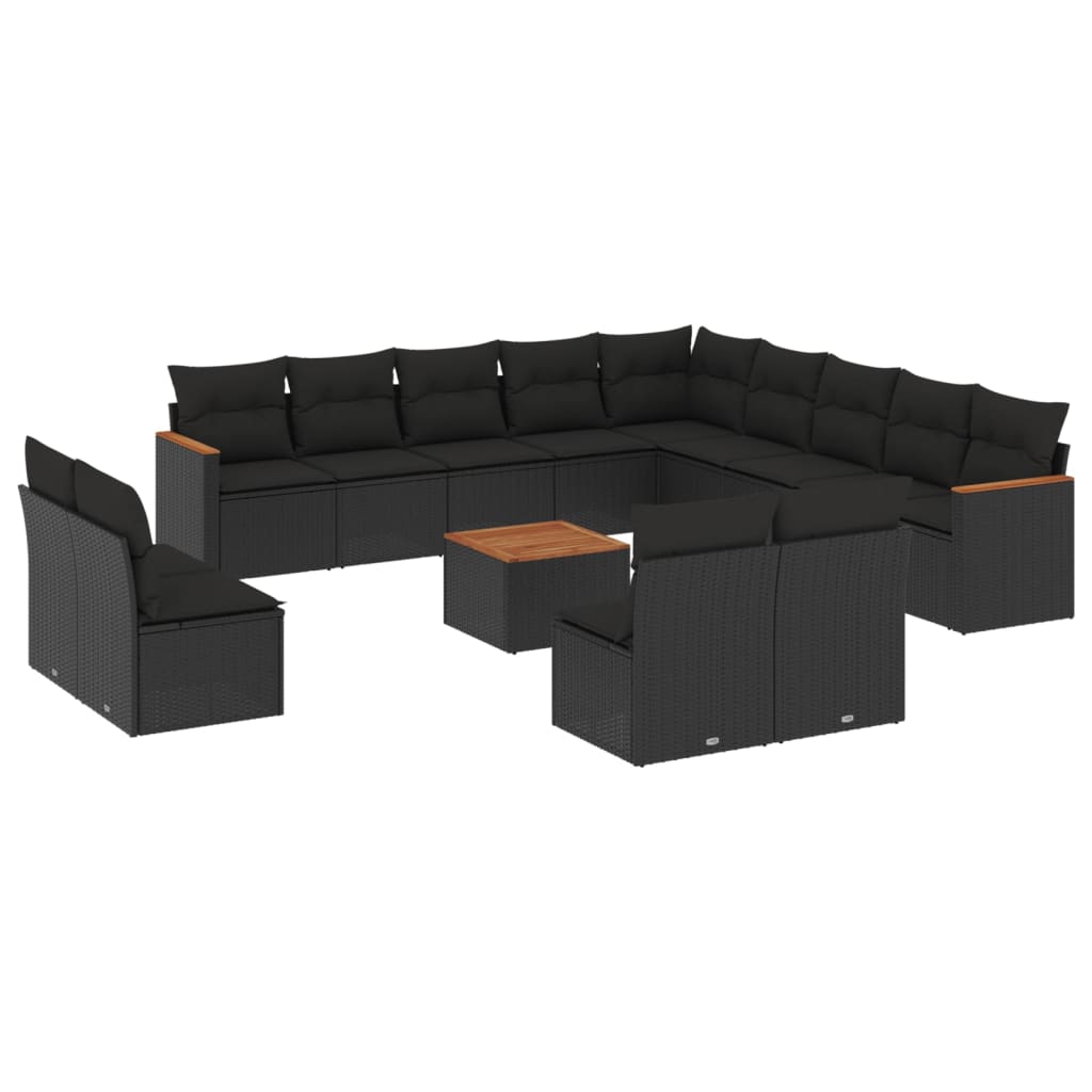 14-dijelni set vrtnih sofa s jastucima poliratan crni