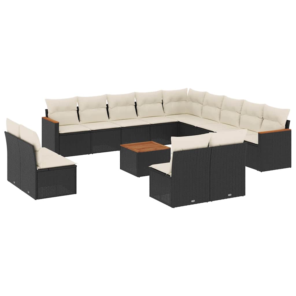 14-dijelni set vrtnih sofa s jastucima poliratan crni