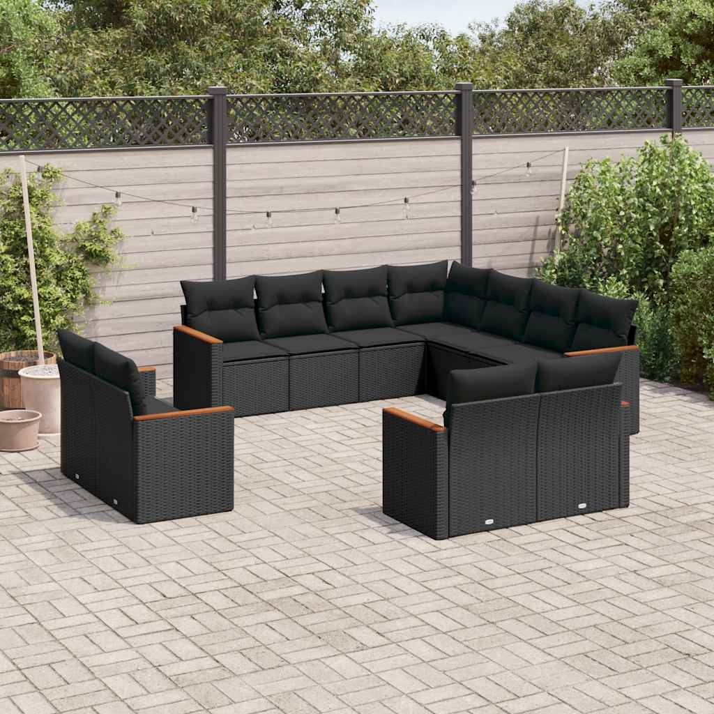 11-dijelni set vrtnih sofa od poliratana s jastucima crni