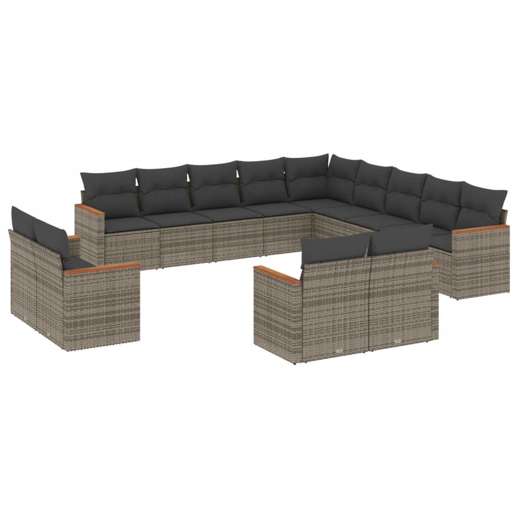 13-dijelni set vrtnih sofa od poliratana s jastucima sivi