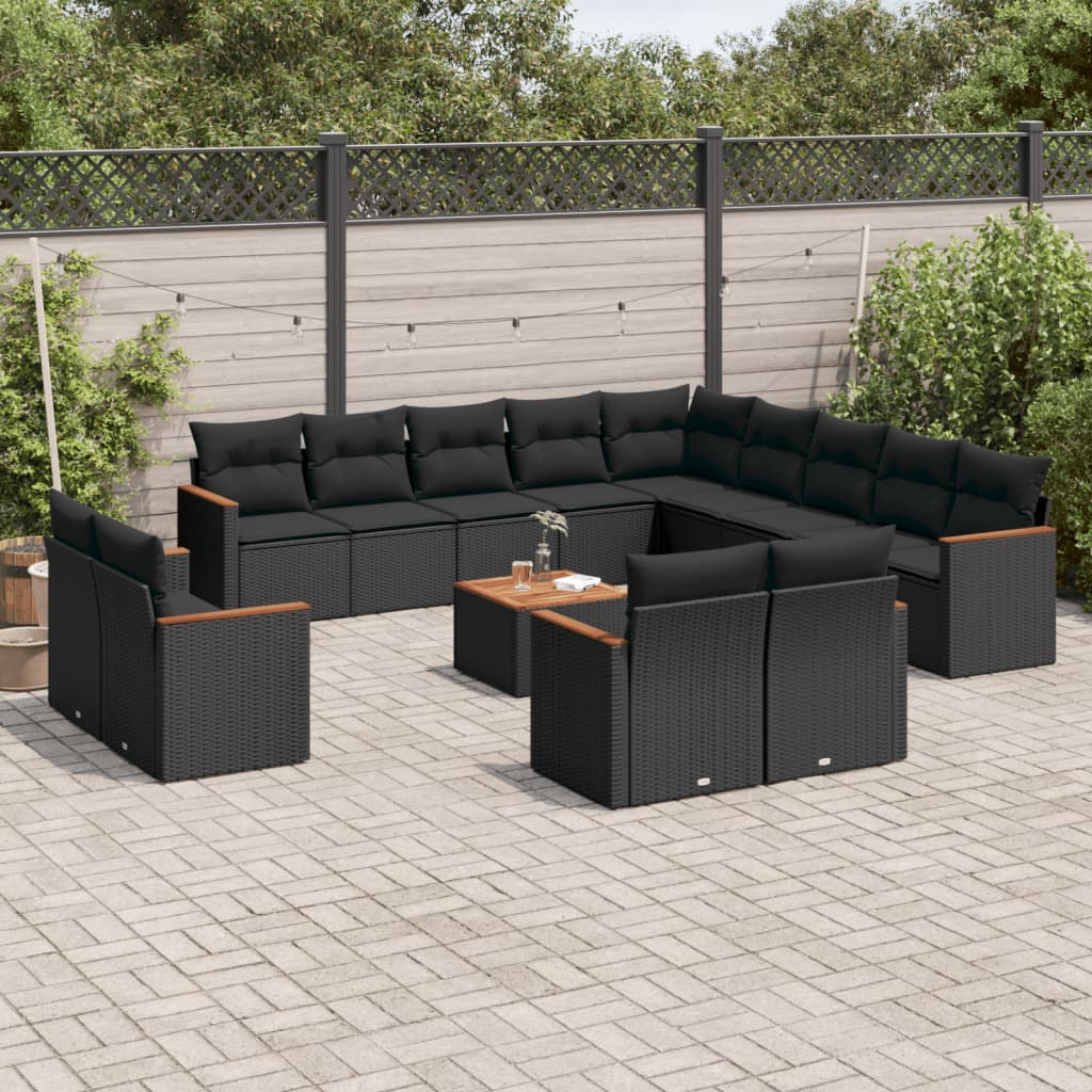 14-dijelni set vrtnih sofa s jastucima poliratan crni