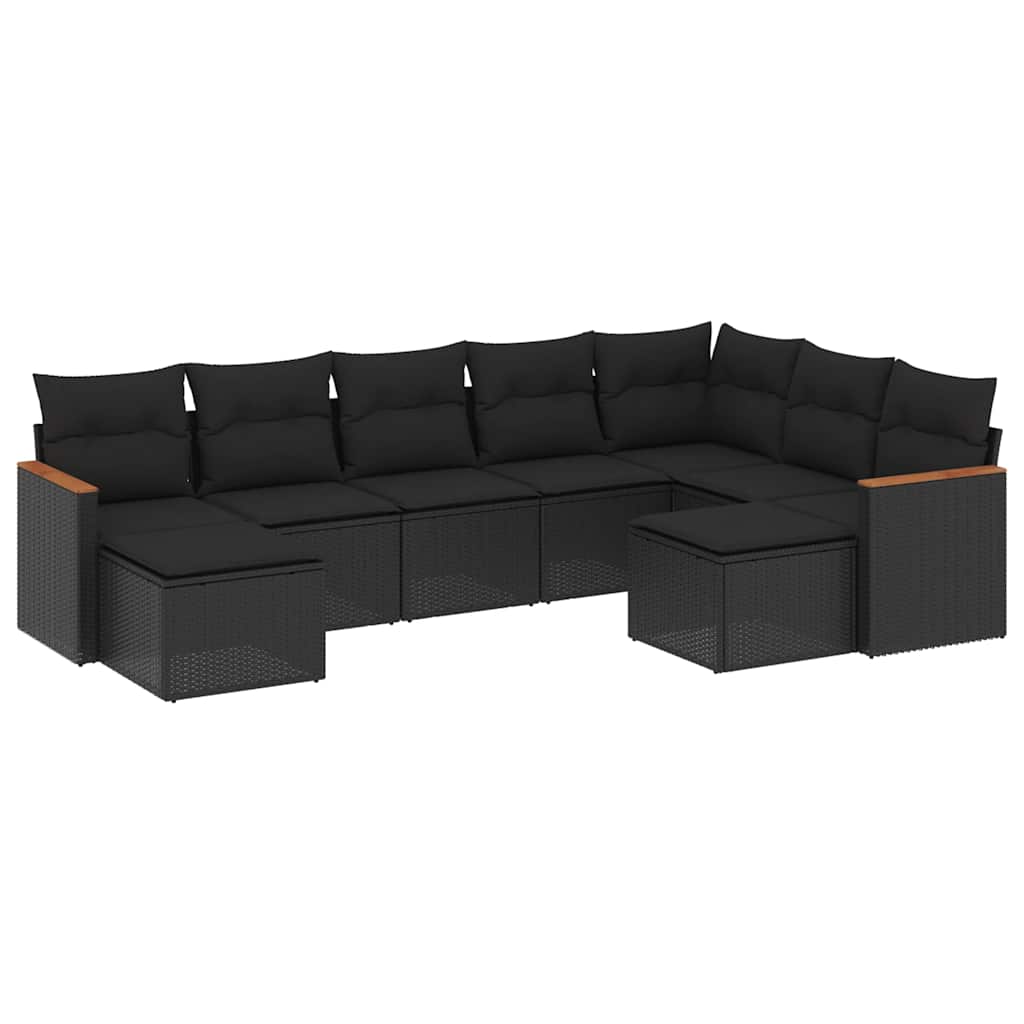 9-dijelni set vrtnih sofa s jastucima crni od poliratana