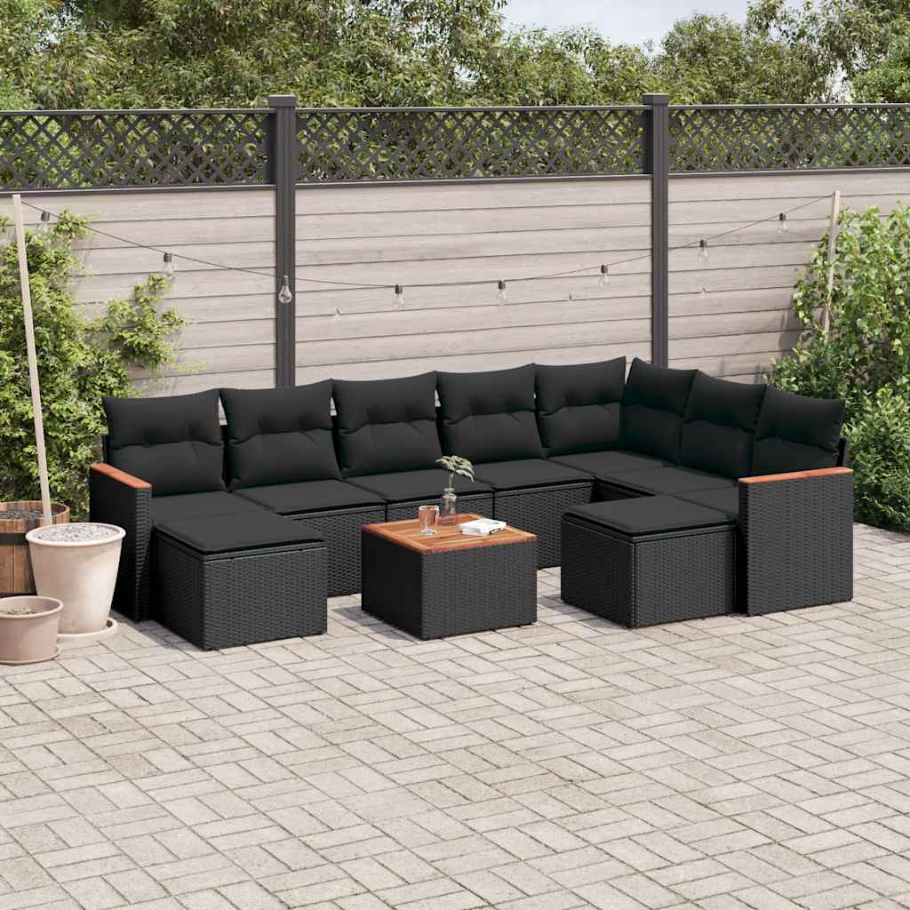 10-dijelni set vrtnih sofa s jastucima crni od poliratana