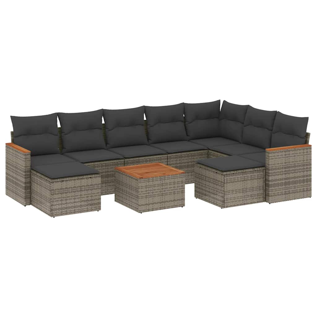 10-dijelni set vrtnih sofa od poliratana s jastucima sivi