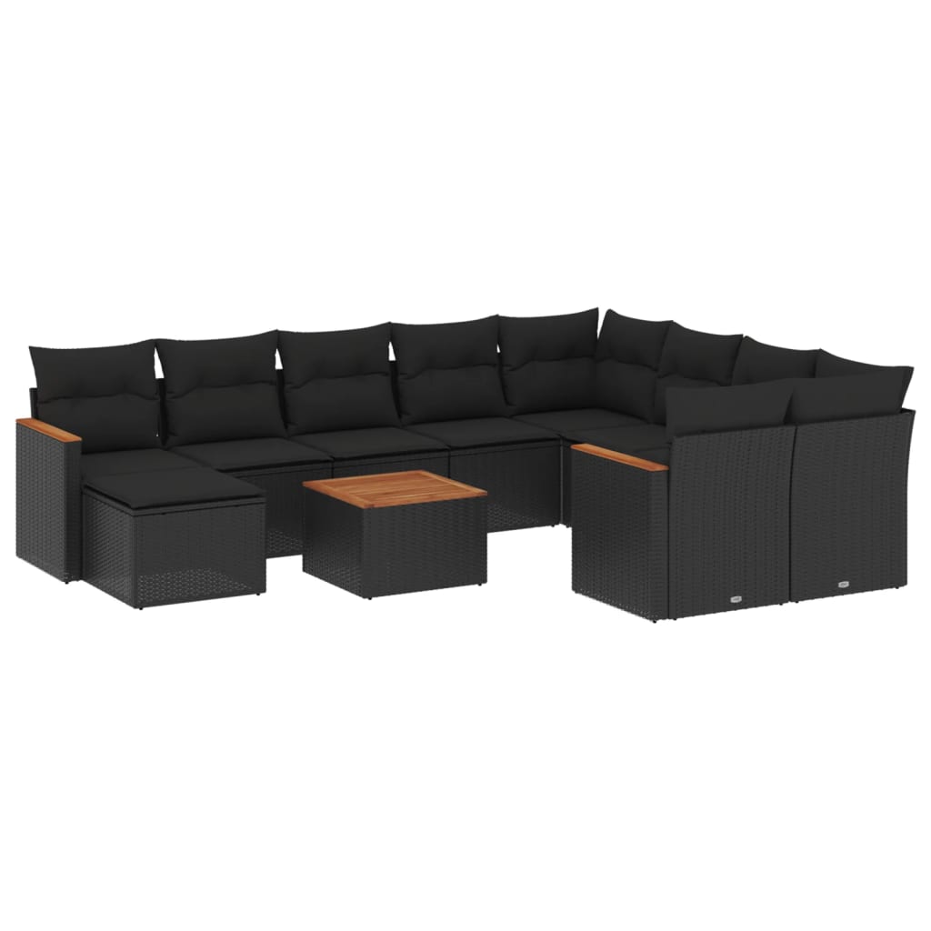 11-dijelni set vrtnih sofa od poliratana s jastucima crni