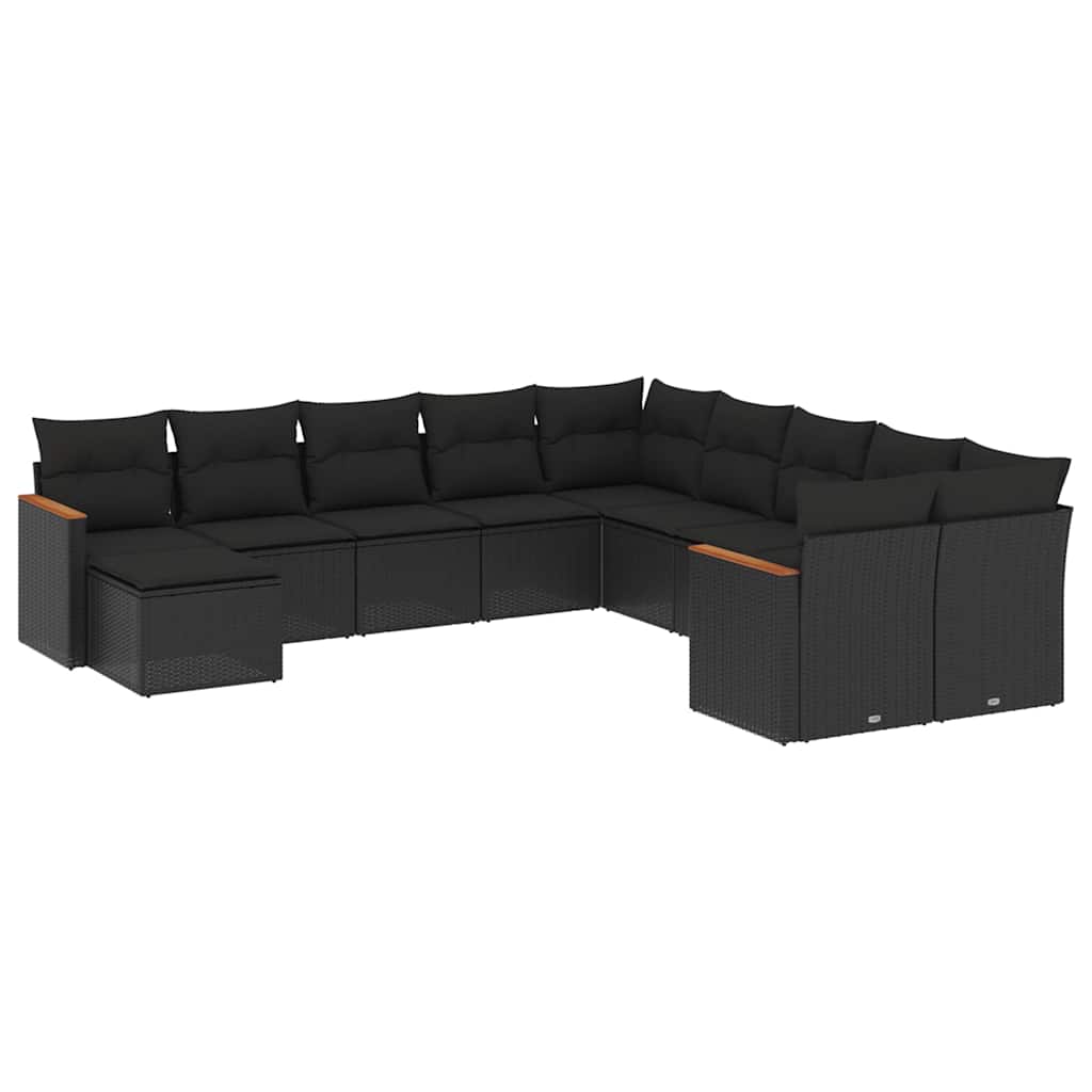 11-dijelni set vrtnih sofa od poliratana s jastucima crni