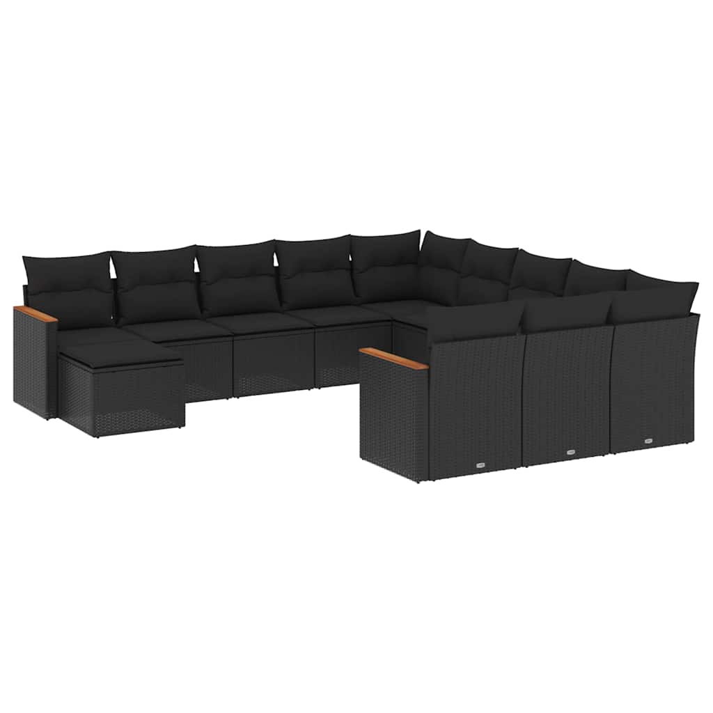12-dijelni set vrtnih sofa od poliratana s jastucima crni