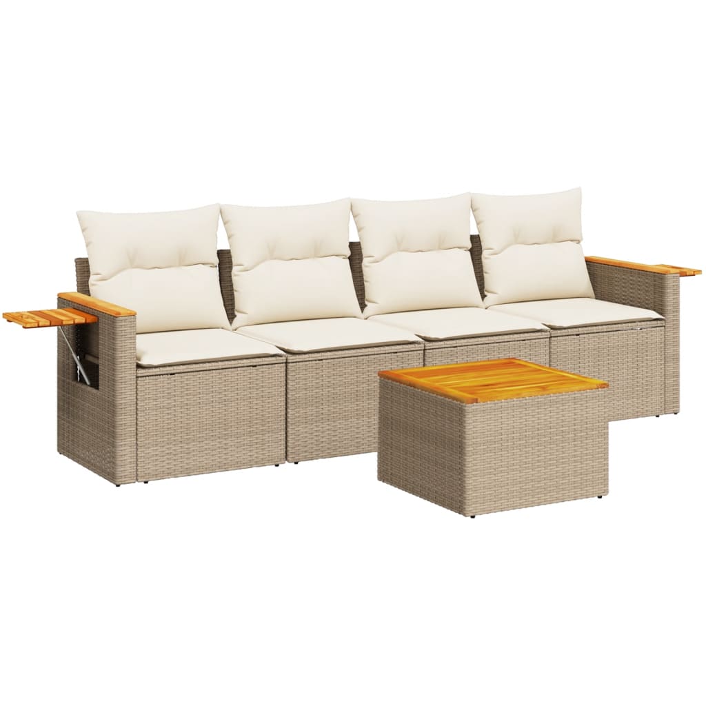 5-dijelni vrtni set sofa s jastucima bež od poliratana