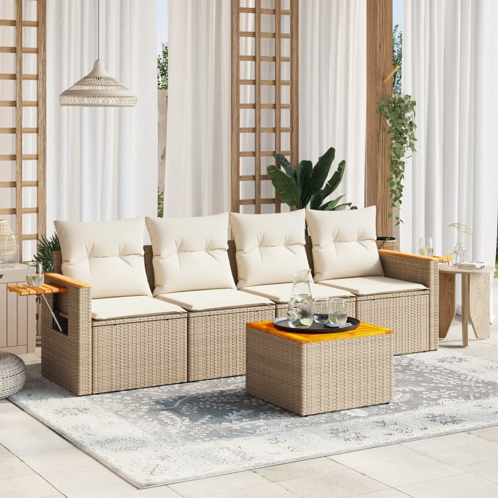 5-dijelni vrtni set sofa s jastucima bež od poliratana