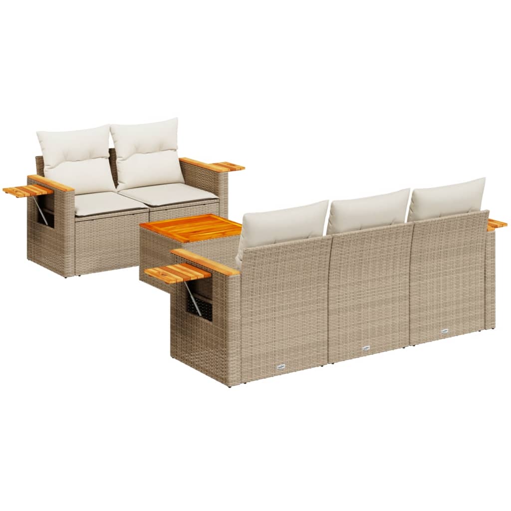6-dijelni set vrtnih sofa s jastucima bež od poliratana