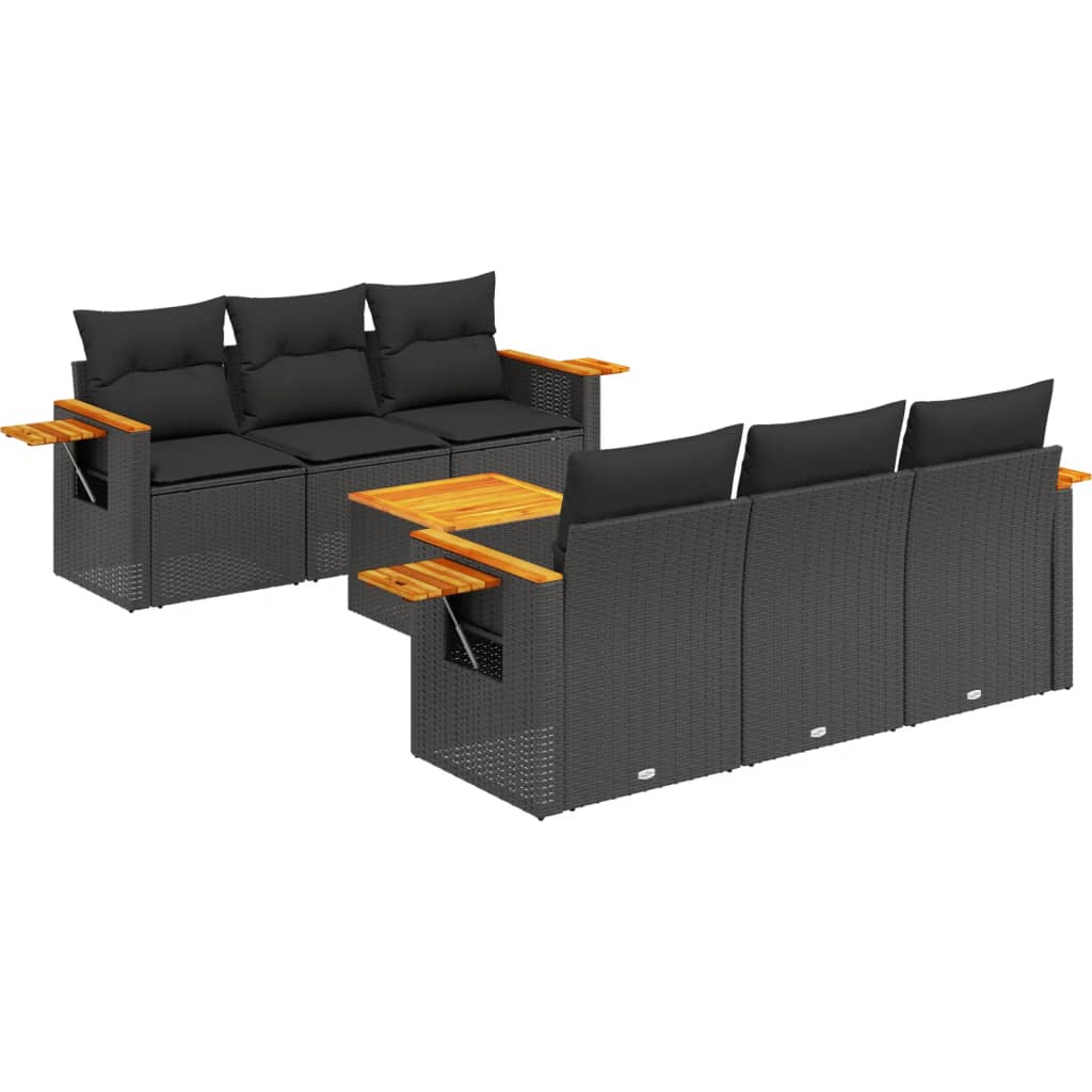7-dijelni set vrtnih sofa od poliratana s jastucima crni
