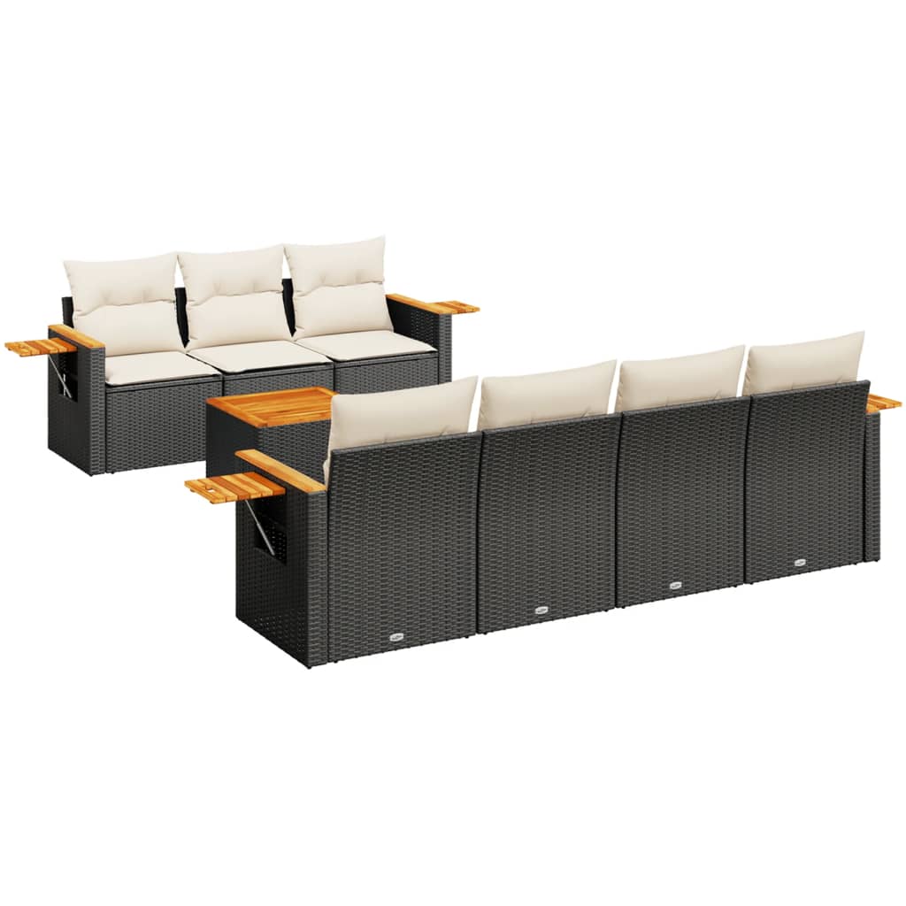 8-dijelni set vrtnih sofa od poliratana s jastucima crni