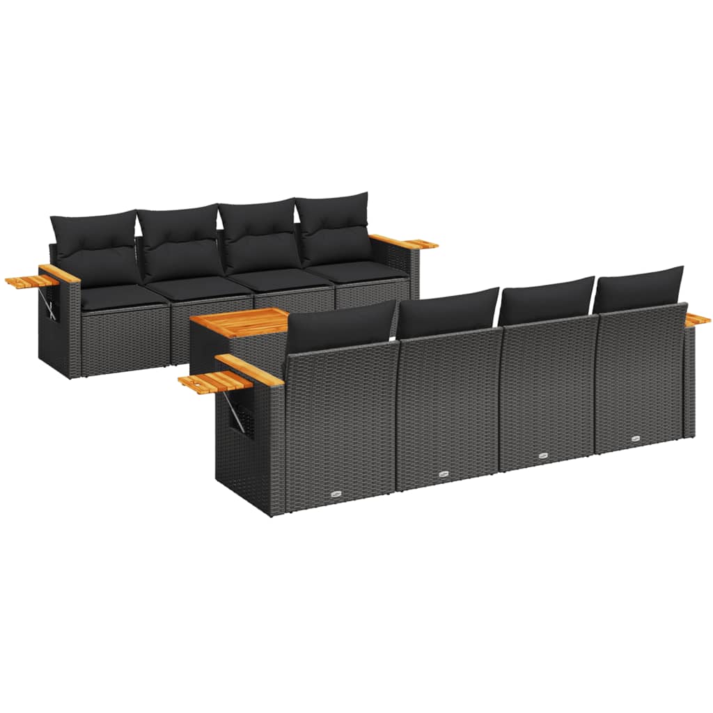9-dijelni set vrtnih sofa s jastucima crni od poliratana