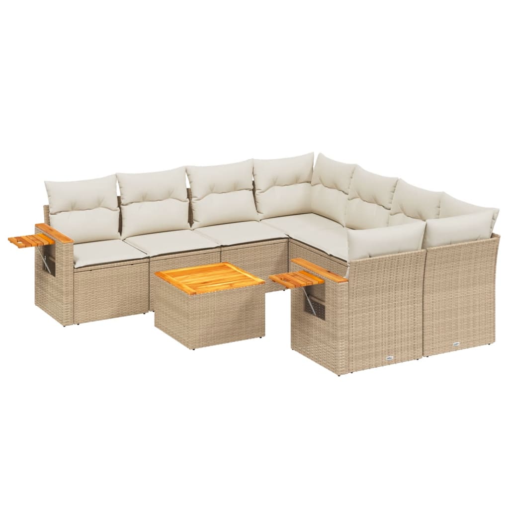 9-dijelni set vrtnih sofa s jastucima bež od poliratana