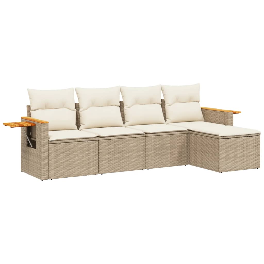 5-dijelni vrtni set sofa s jastucima bež od poliratana