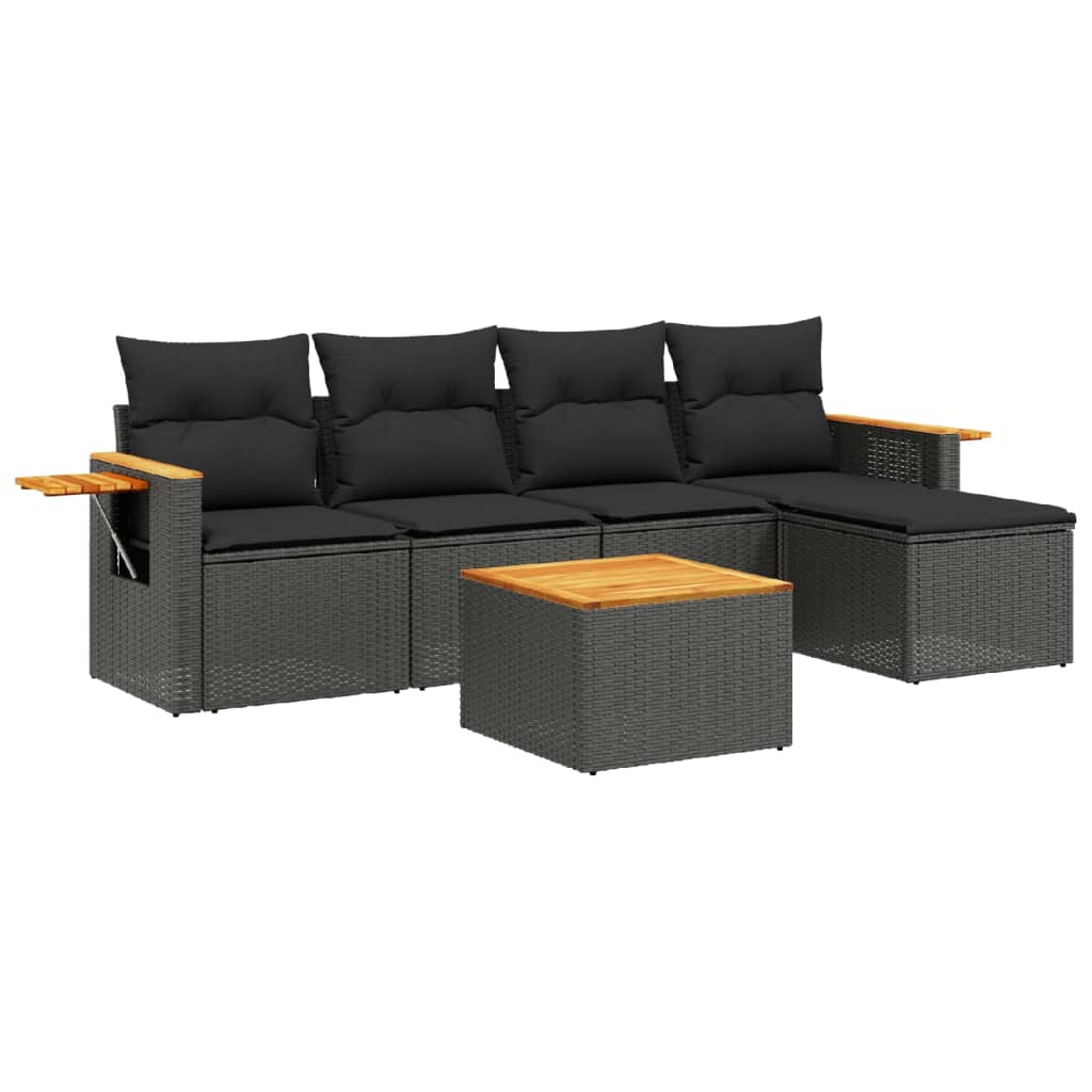 6-dijelni set vrtnih sofa s jastucima crni od poliratana