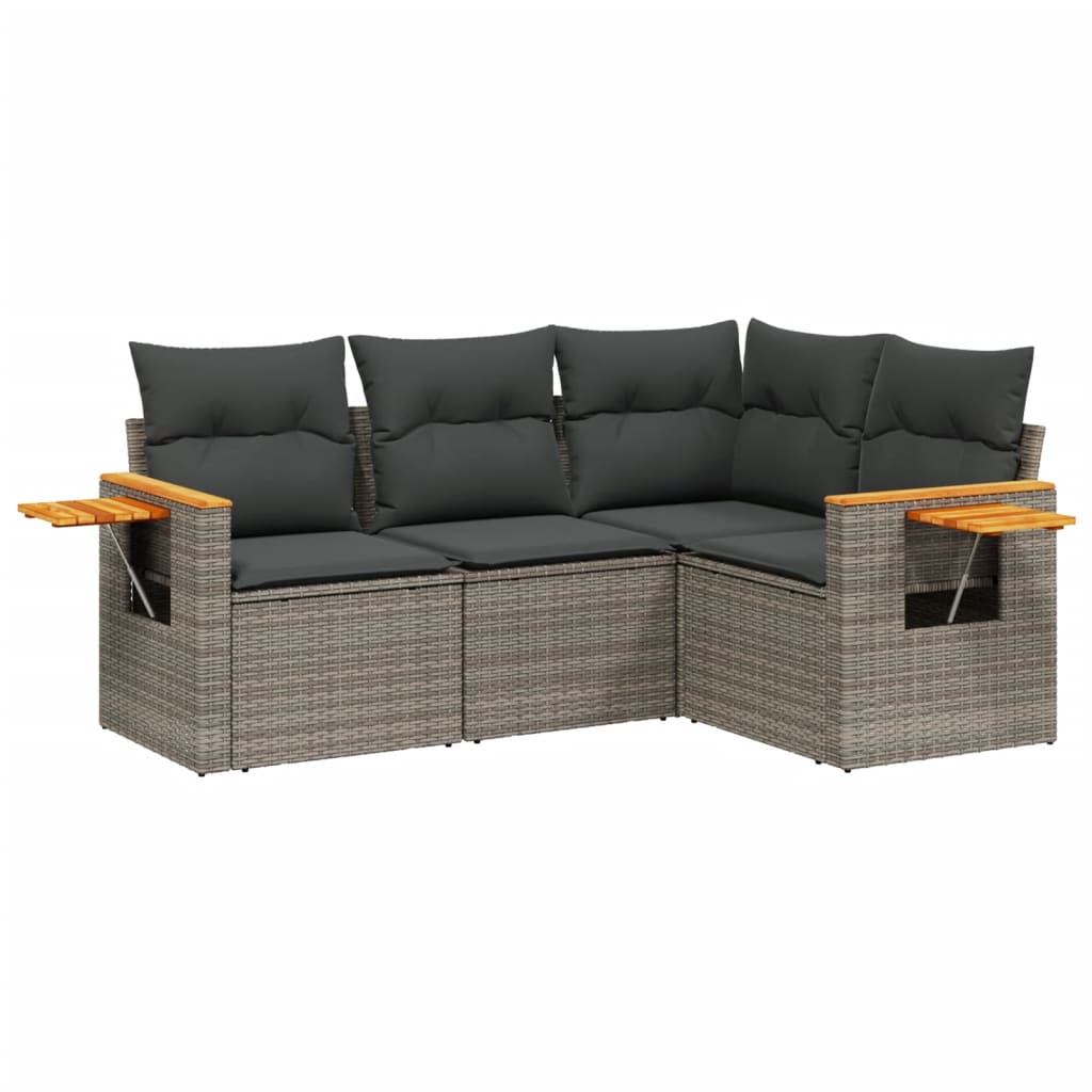4-dijelni set vrtnih sofa od poliratana s jastucima sivi