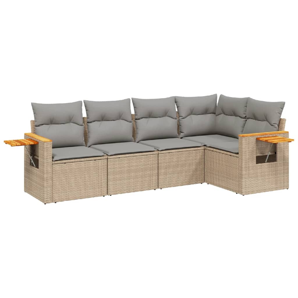 5-dijelni vrtni set sofa s jastucima bež od poliratana