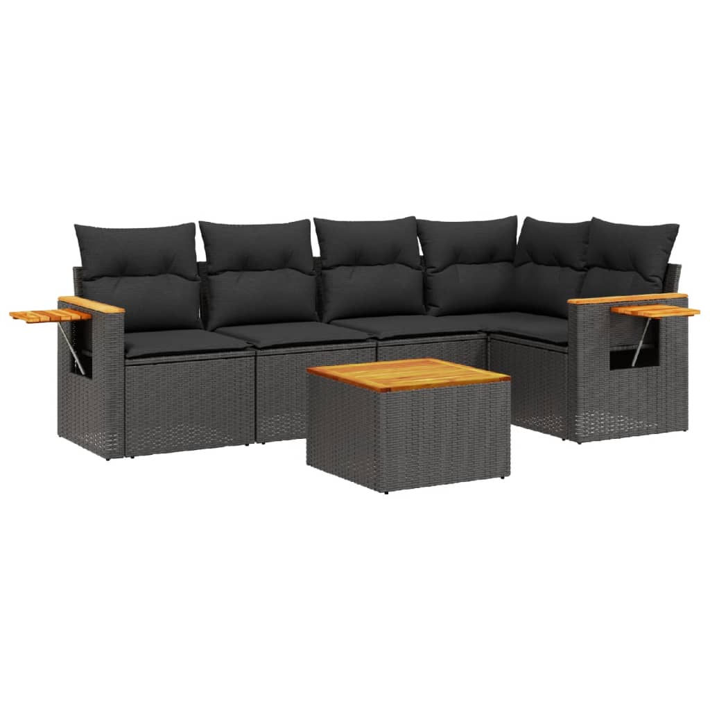 6-dijelni set vrtnih sofa s jastucima crni od poliratana