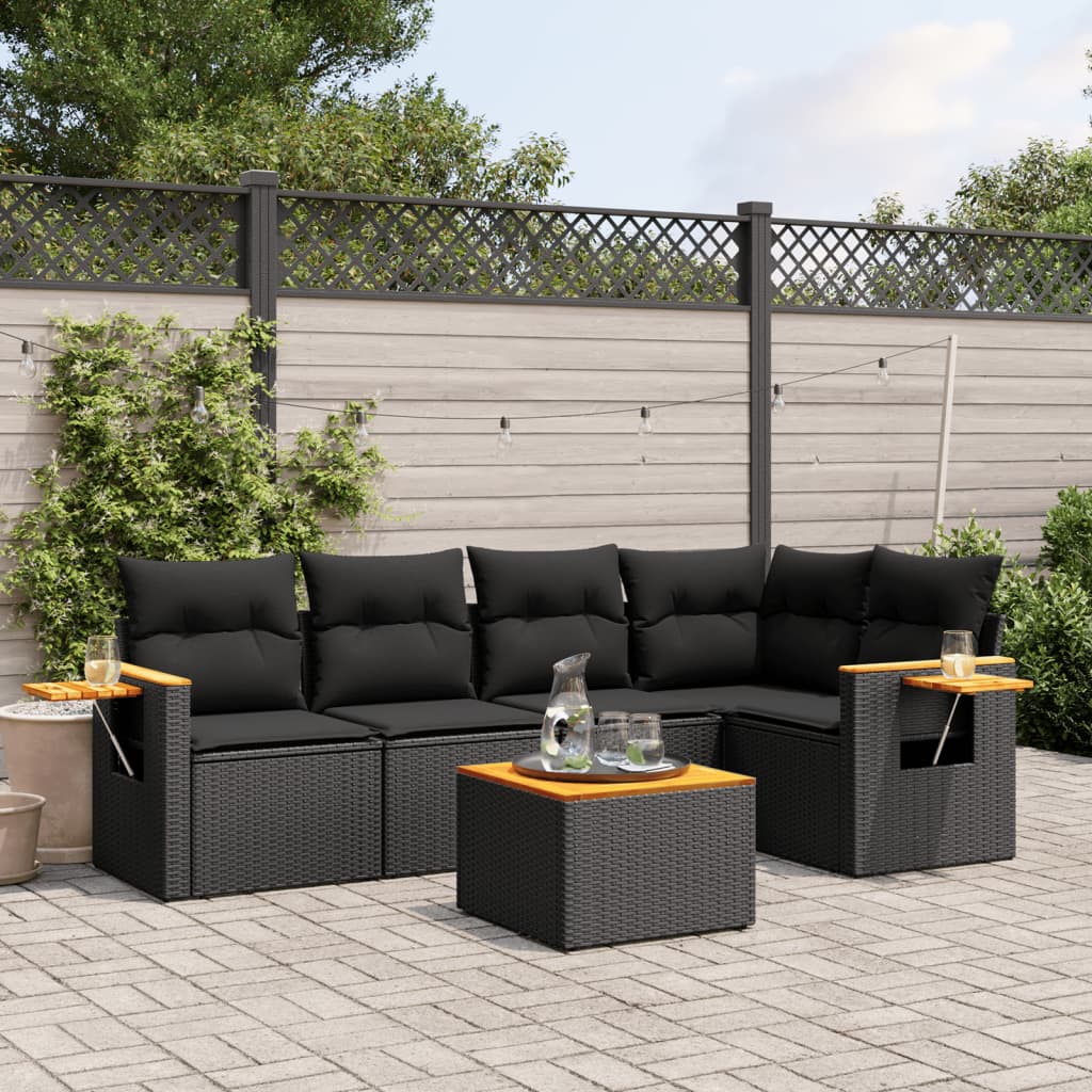 6-dijelni set vrtnih sofa s jastucima crni od poliratana