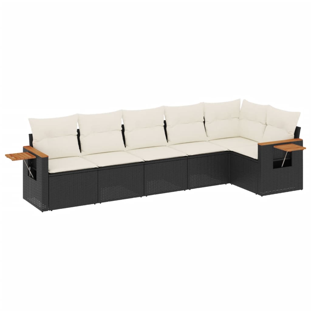 6-dijelni set vrtnih sofa s jastucima crni od poliratana