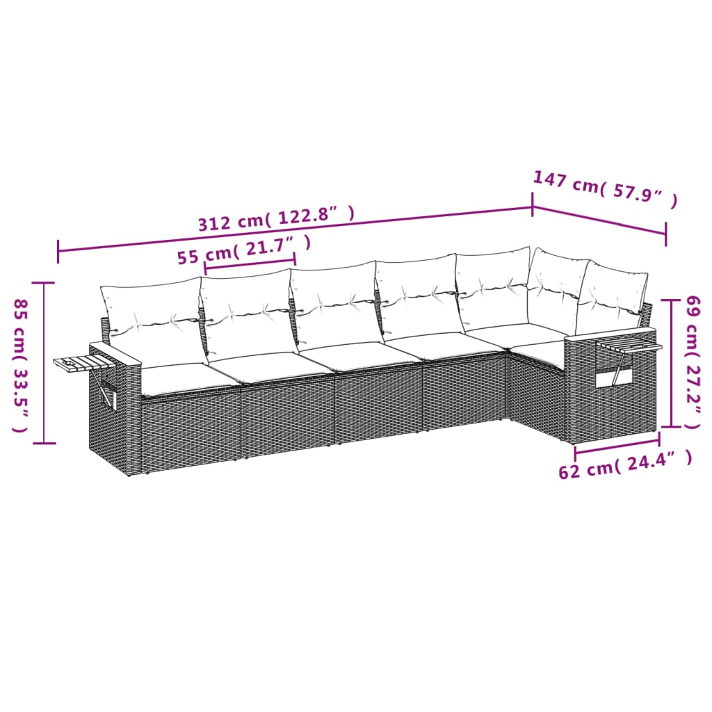 6-dijelni set vrtnih sofa s jastucima crni od poliratana