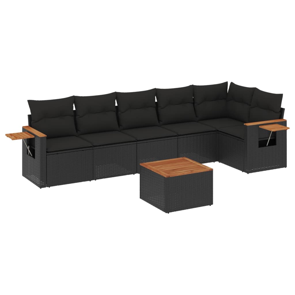 7-dijelni set vrtnih sofa od poliratana s jastucima crni