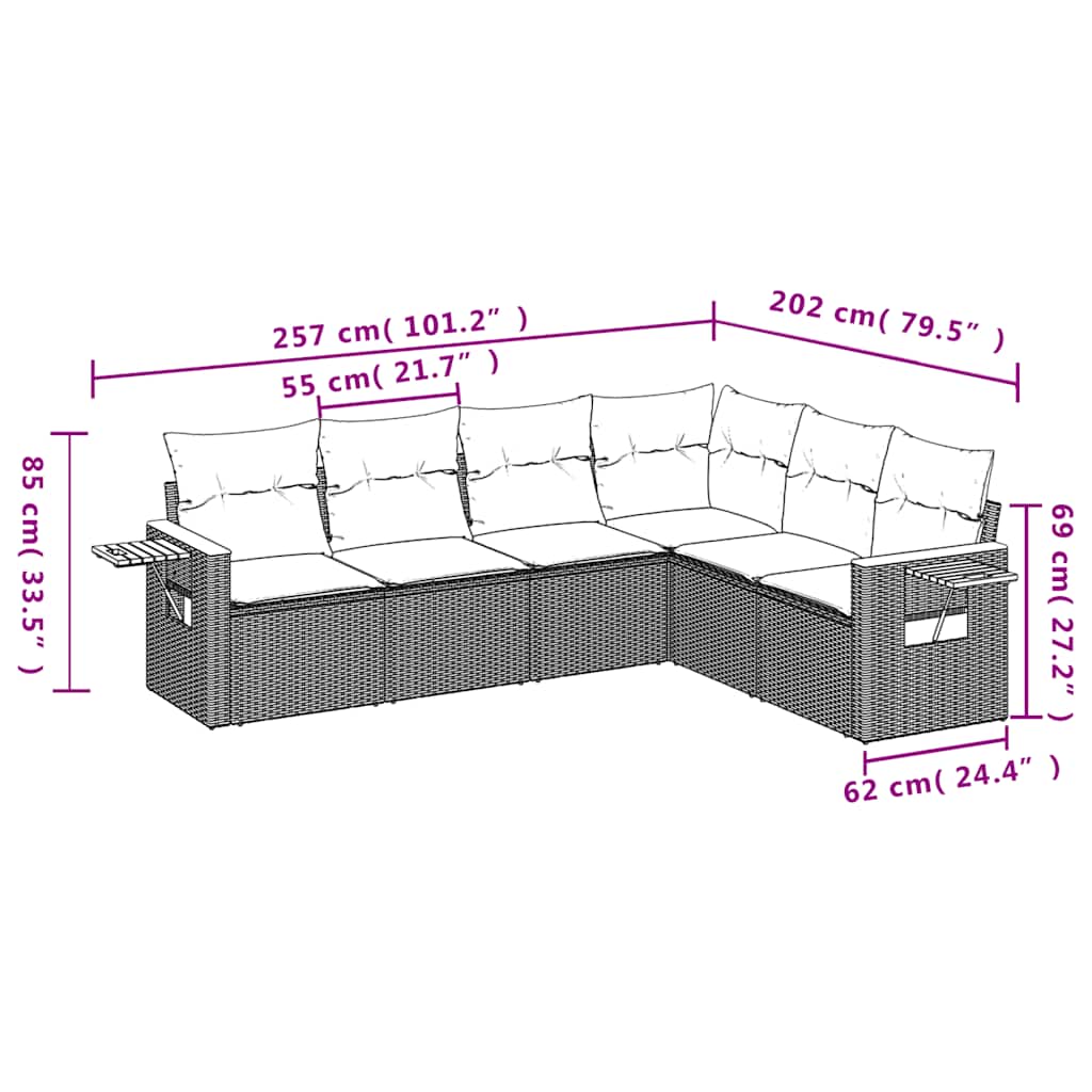 6-dijelni set vrtnih sofa s jastucima crni od poliratana