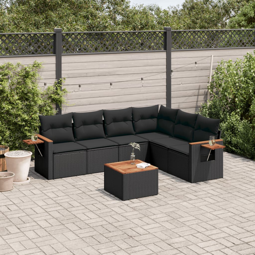 7-dijelni set vrtnih sofa od poliratana s jastucima crni
