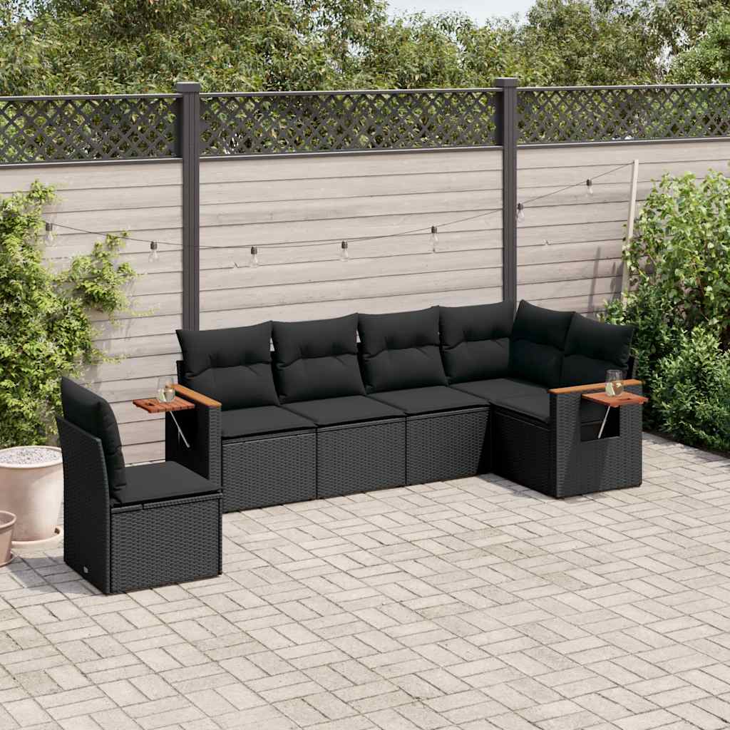 6-dijelni set vrtnih sofa s jastucima crni od poliratana