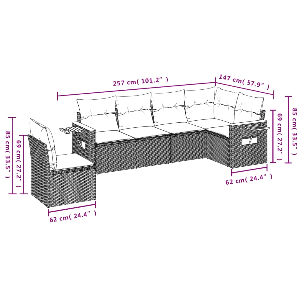 6-dijelni set vrtnih sofa s jastucima crni od poliratana
