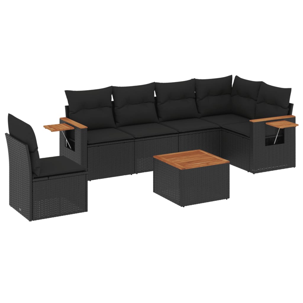 7-dijelni set vrtnih sofa od poliratana s jastucima crni