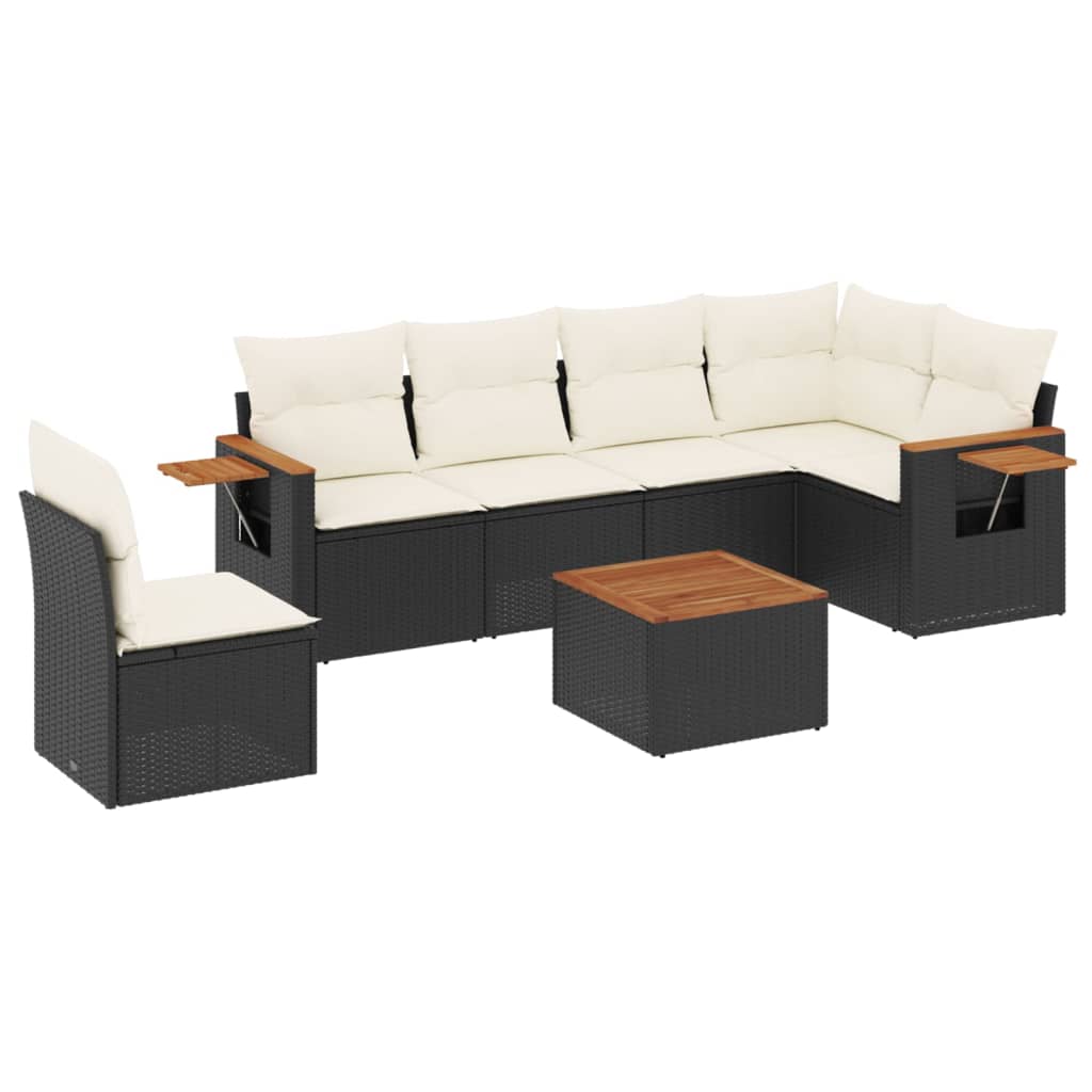 7-dijelni set vrtnih sofa od poliratana s jastucima crni