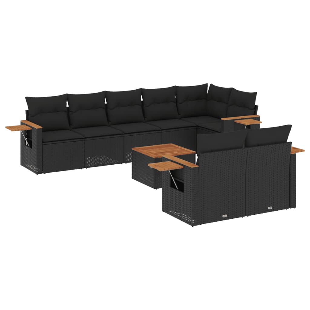 9-dijelni set vrtnih sofa s jastucima crni od poliratana