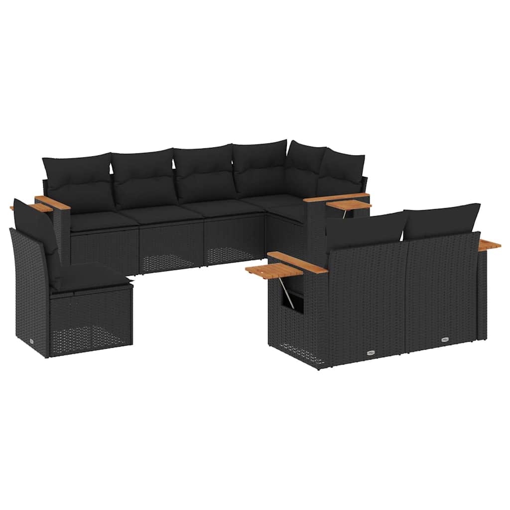 8-dijelni set vrtnih sofa od poliratana s jastucima crni