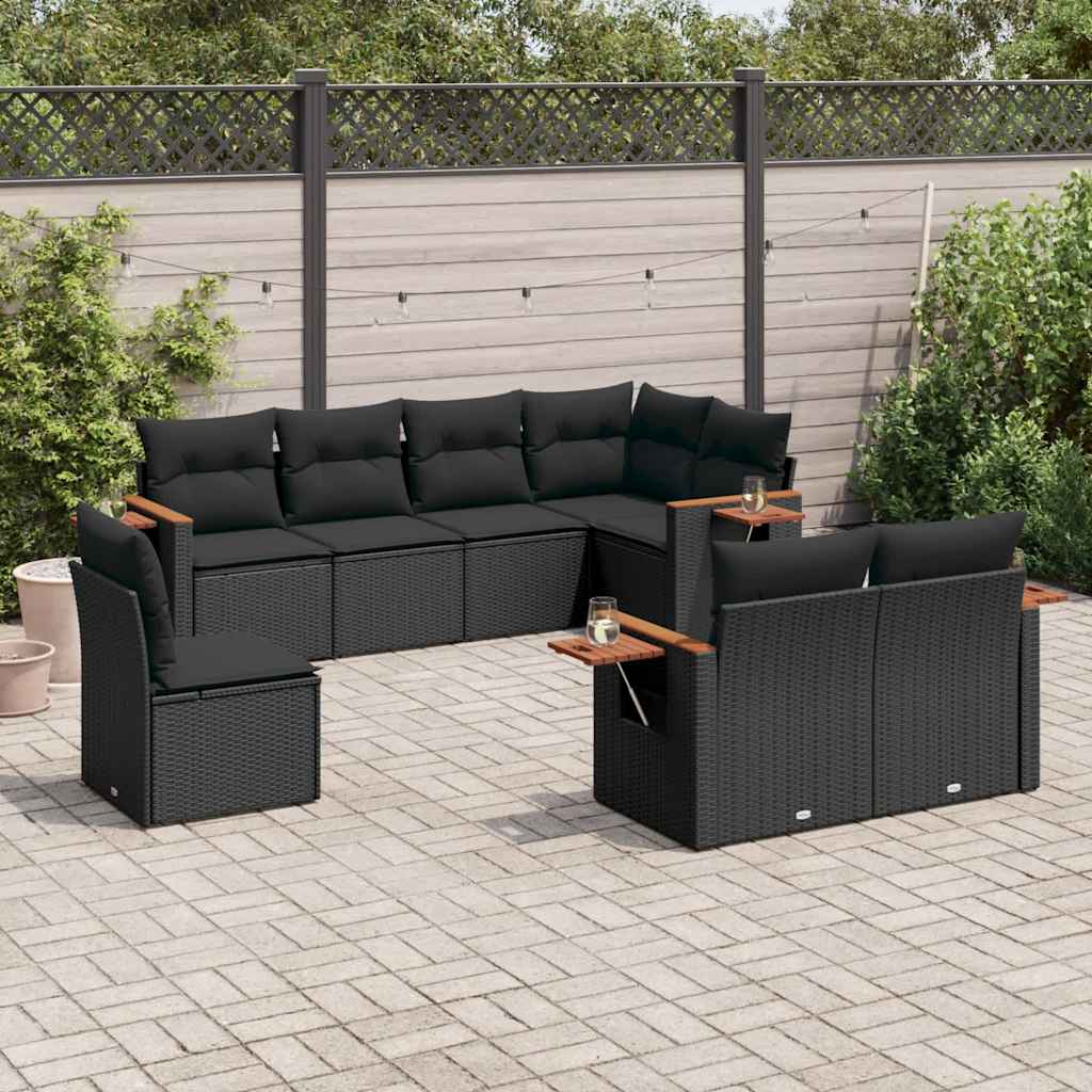 8-dijelni set vrtnih sofa od poliratana s jastucima crni