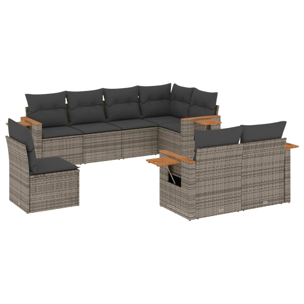 8-dijelni set vrtnih sofa od poliratana s jastucima sivi